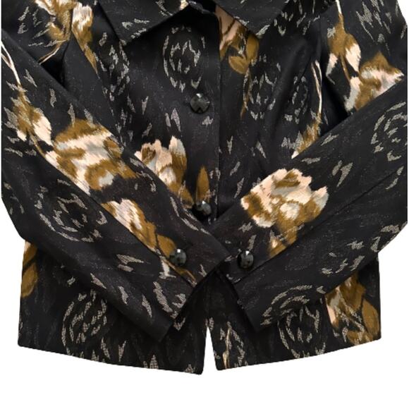 Bandolino Blazer Jacket Black Peach Brown Floral Metallic Wide Collar Size 10 - Picture 9 of 12